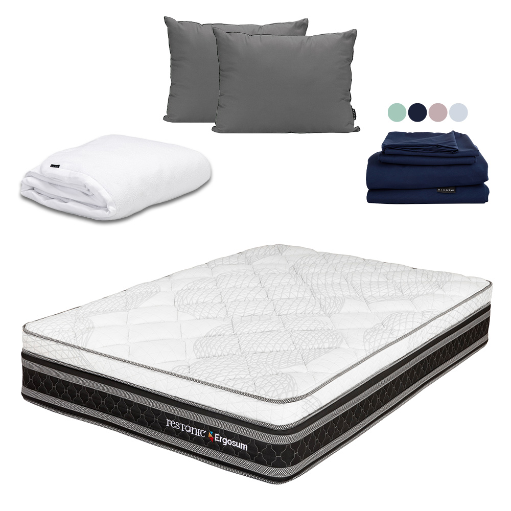 Foto 1 | Colchon Restonic Ergosum + Almohada 2pack + Protector Cloud + Sabanas Softy Queen Size