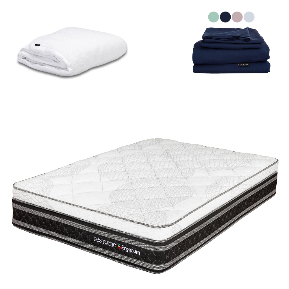 Foto 2 pulgar | Colchon Restonic Ergosum + Protector Cloud + Sabanas Softy Queen Size