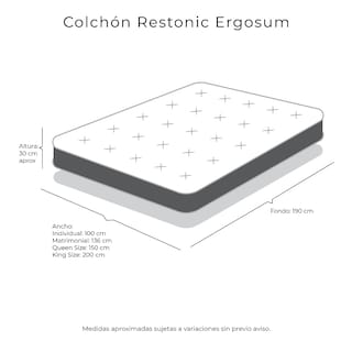 Foto 8 | Colchon Restonic Ergosum + Protector Cloud + Sabanas Softy Queen Size