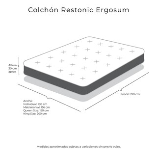 Foto 8 | Colchon Restonic Ergosum + Protector Lux + Sabanas Royal Queen Size