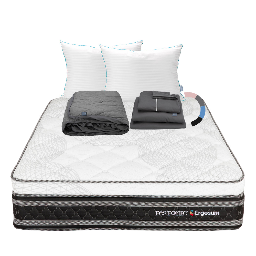 Foto 2 pulgar | Colchon Restonic Ergosum + Almohada Royal Twin + Protector Lux + Sabanas Royal Queen Size