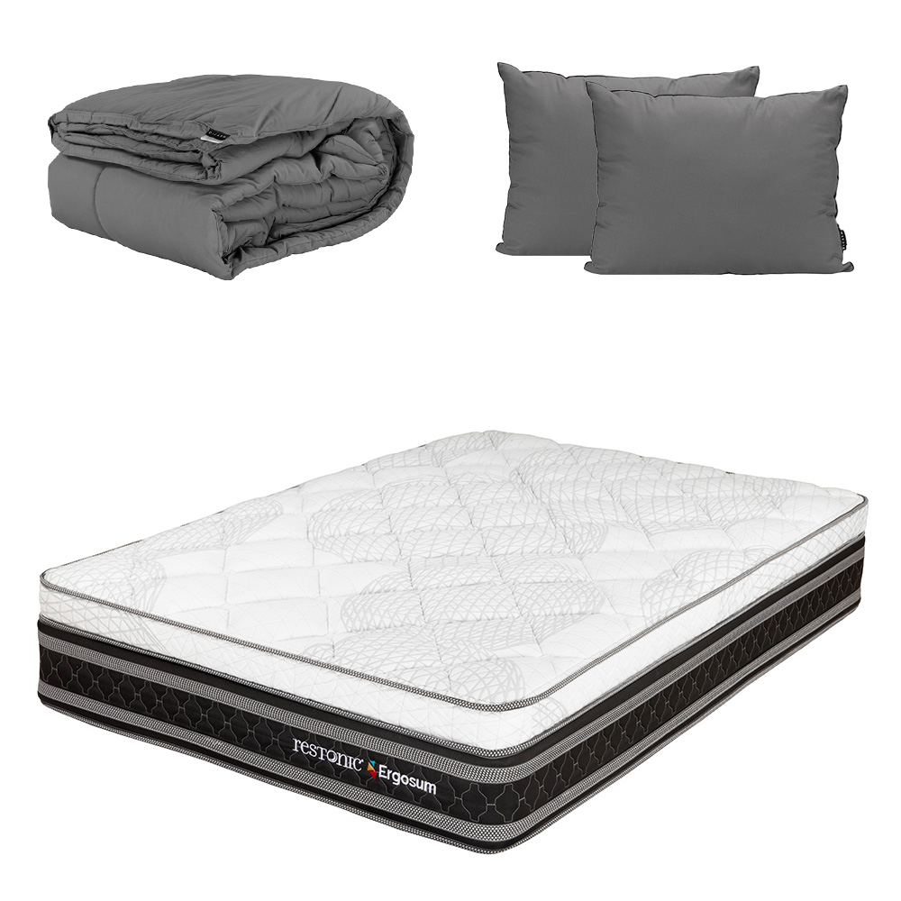 Colchon Restonic Ergosum + Almohada 2pack + Edredon Homy Individual