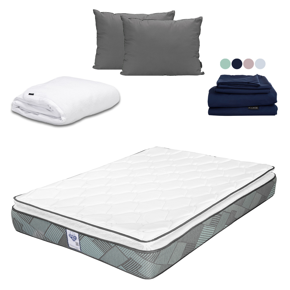 Colchón Spring Air Baggio + Almohada 2pack + Protector Cloud + Sabanas Softy Matrimonial