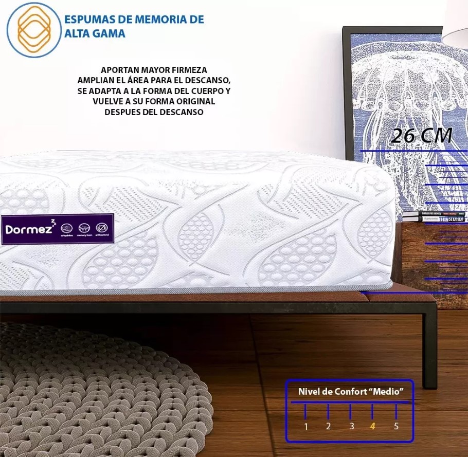 Foto 5 pulgar | Colchón Queen Size Dormez Confort Memory + 2 Almohadas Memory Foam Serta