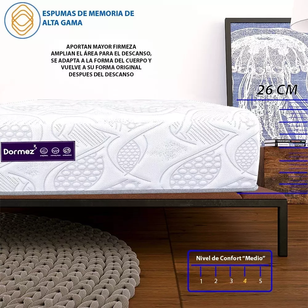 Foto 4 pulgar | Colchón King Size Dormez Confort Memory + 2 Almohadas Memory Foam Serta