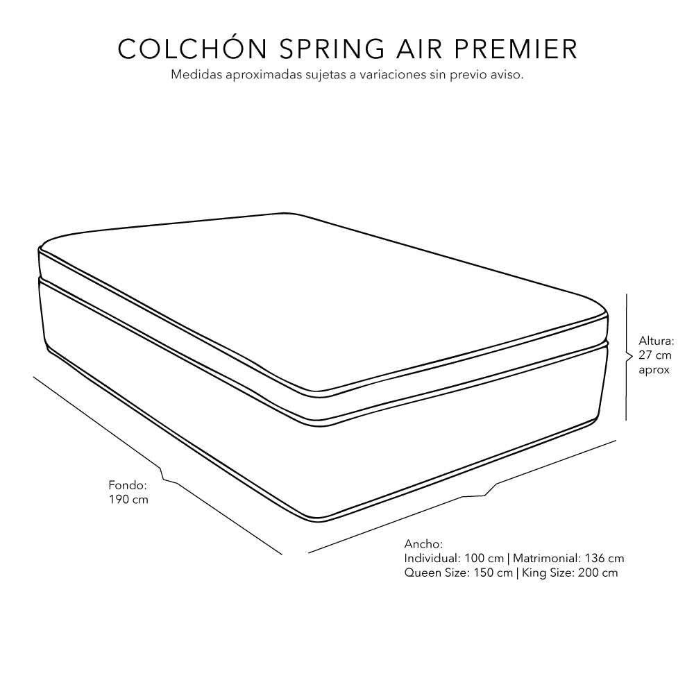 Foto 4 | Colchón Premier Spring Air Queen Size + Almohadas 2 Pack + Sábanas Softy