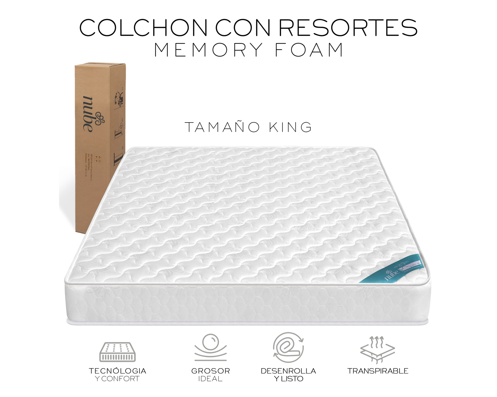 Foto 4 pulgar | Colchón Memory Foam King Size En Caja Resortes Independientes Firmeza Media Alta Densidad Ergonómico Soporte confor