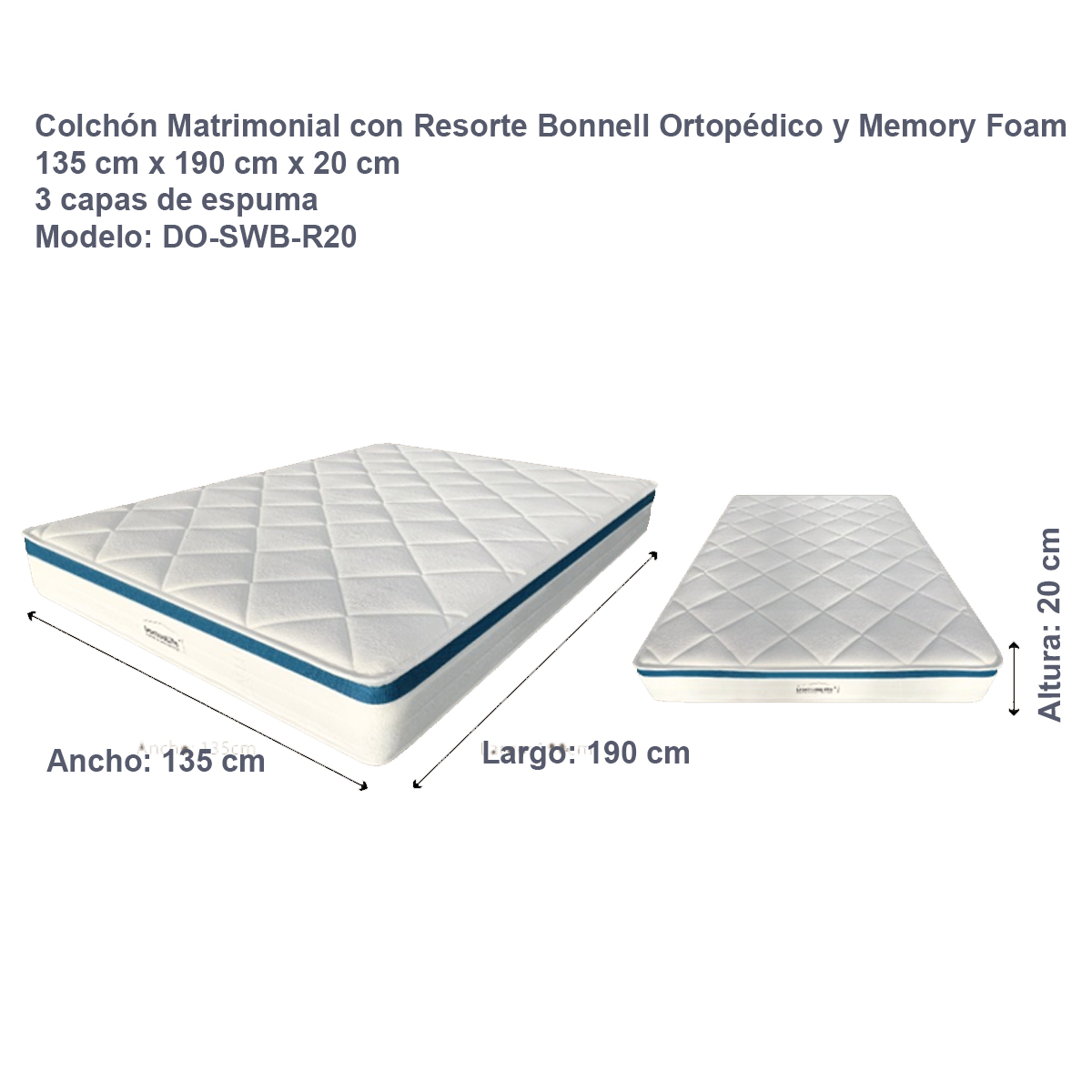 Foto 4 pulgar | Colchón Matrimonial Memory Foam 3 Capas De Espuma