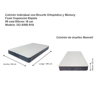 Foto 3 | Colchón Individual Con Resorte Ortopédico Y Memory Foam Expansión Rápidan Domuslife