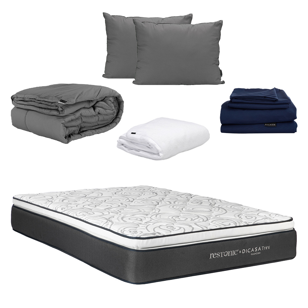 Colchón Dicasa Trini Queen Size + Almohada 2 Pack + Protector Cloud + Sábanas Softy + Edredón Homy