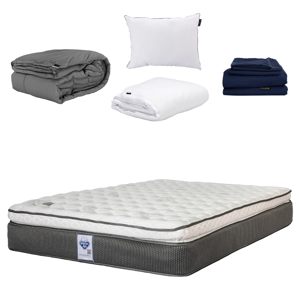 Colchón Spring Air Phantom Matrimonial + Almohada One + Protector Cloud + Sábanas Softy + Edredón Homy