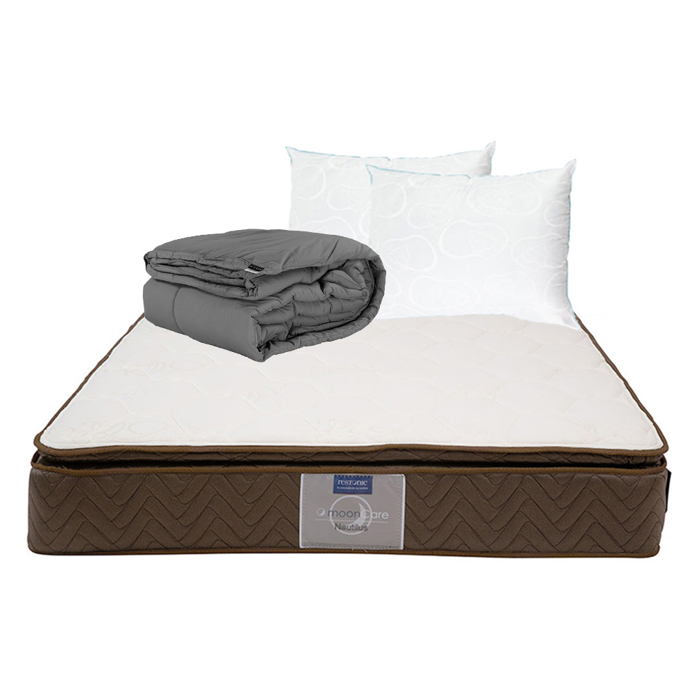 Colchón Restonic Nautilus Queen Size + 2 Almohadas Oso + Edredón Homy