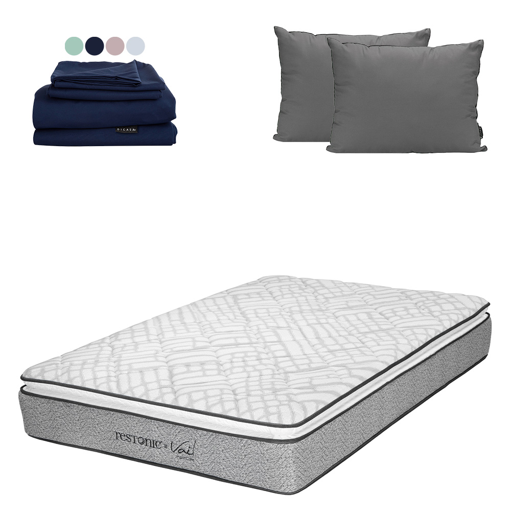 Foto 1 | Colchón Restonic Vail Queen Size + Almohada 2 Pack + Sábanas Softy
