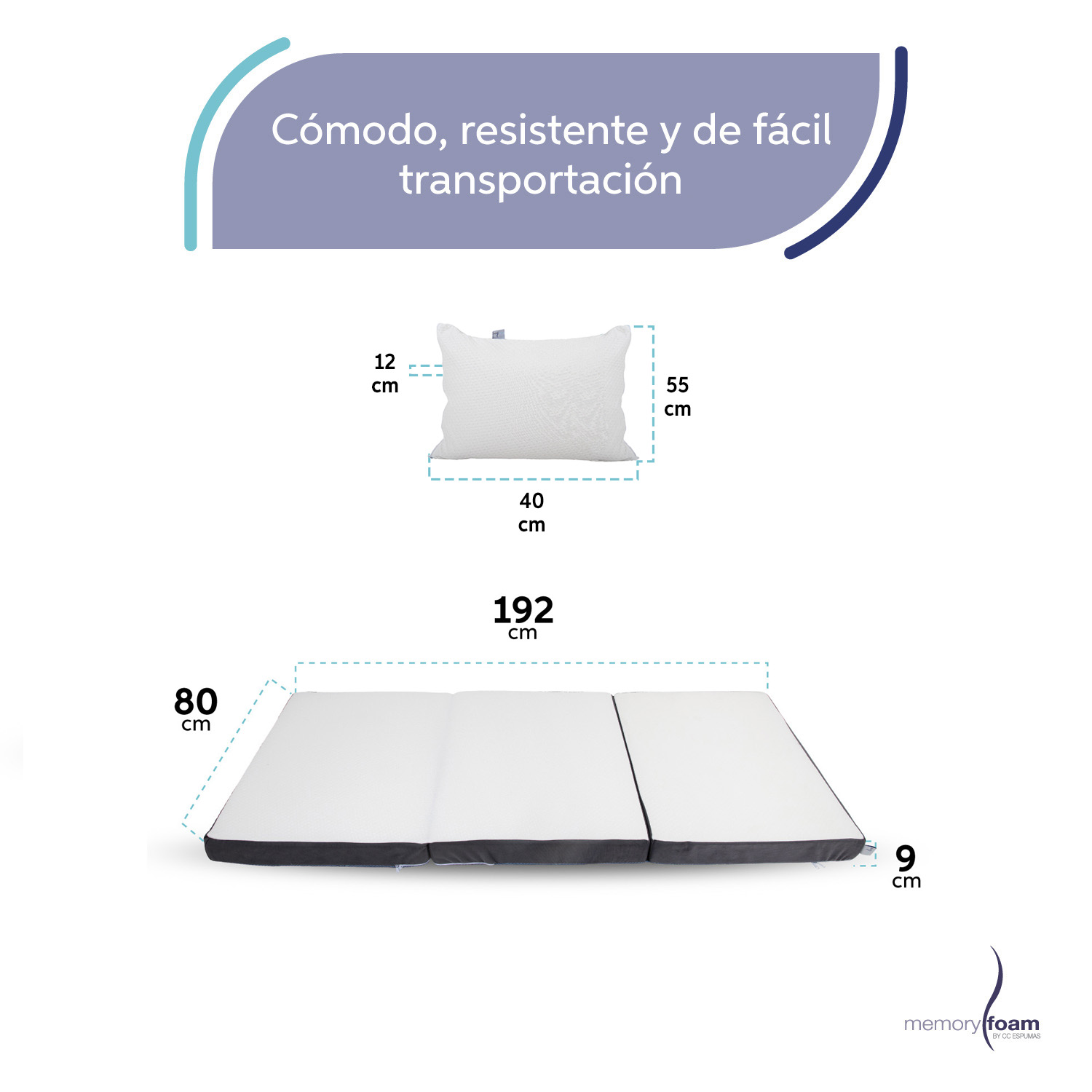 Foto 6 | Pack Colchón Plegable Triple Adulto (gorrones) Individual + Almohada Comfy
