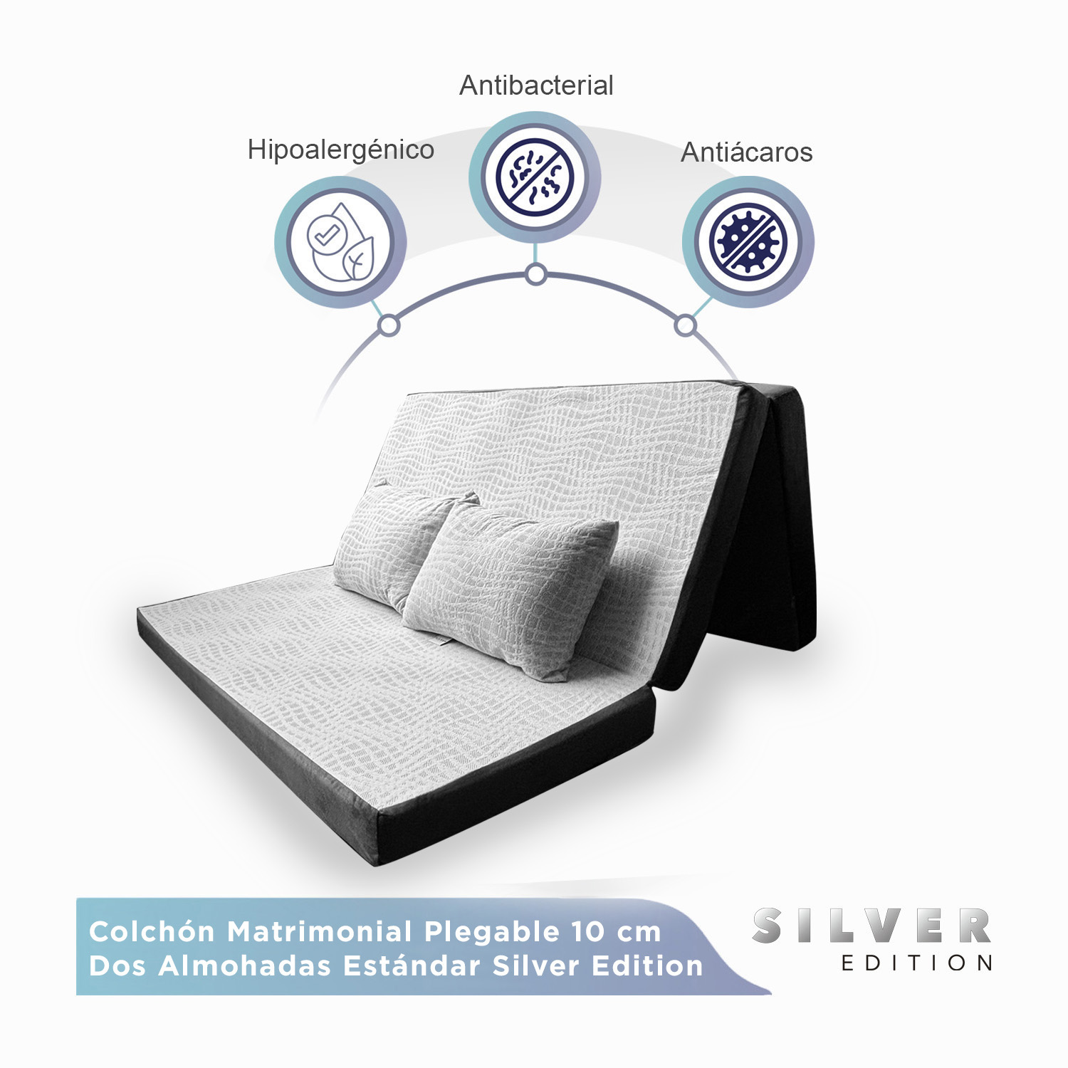 Foto 3 | Pack Colchon Silver (triple) Matrimonial  + 2 Almohadas Silver