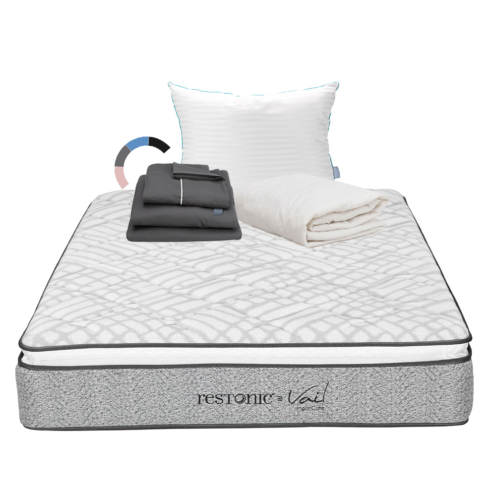Foto 1 | Colchón Restonic Vail Matrimonial + Almohada Royal + Protector De Colchón Ultra + Juego De Sábanas Royal