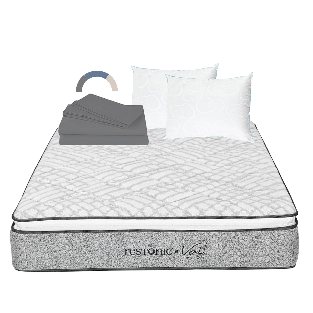 Foto 1 | Colchón Restonic Vail Queen Size + 2 Almohadas Oso + Juego De Sábanas Spring Air Soft