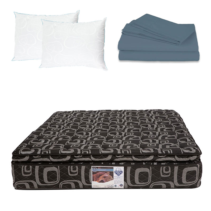 Colchón Spring Air Morgan Matrimonial + 2 Almohadas Oso + Juego De Sábanas Spring Air Soft