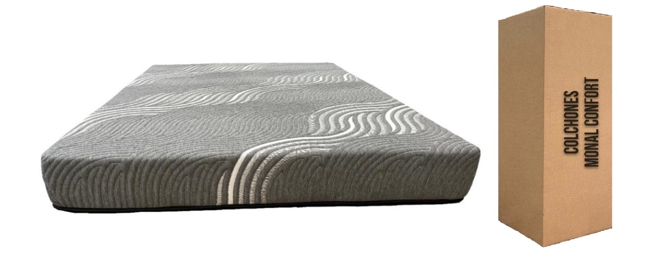 Colchón En Caja Monal Confort Slim Gray Queen Size Memory Foam 21 Cm De Grueso