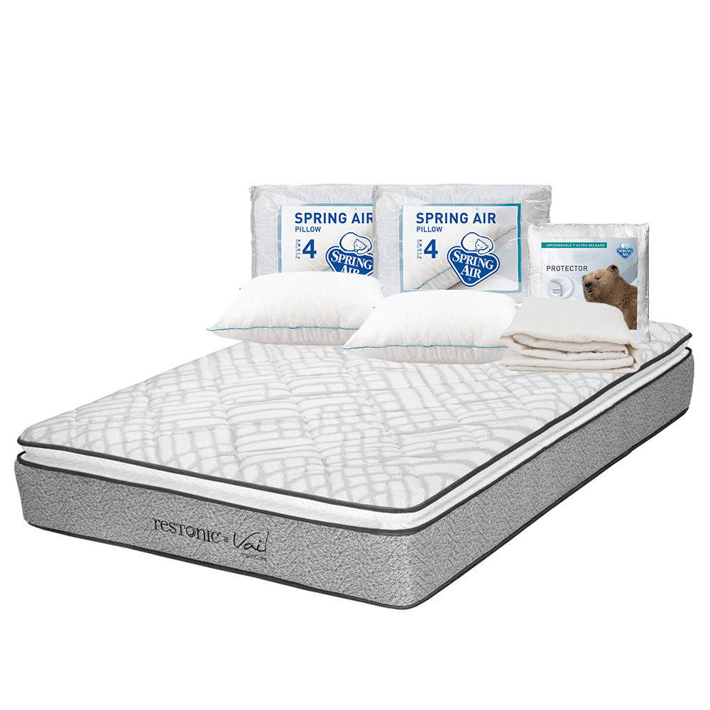 Colchón Restonic Vail Gris Queen Size + Protector Ultra + Almohada Oso 2