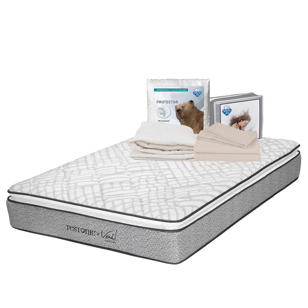 Colchón Restonic Vail Gris King Size + Sabanas Basic + Protector Ultra