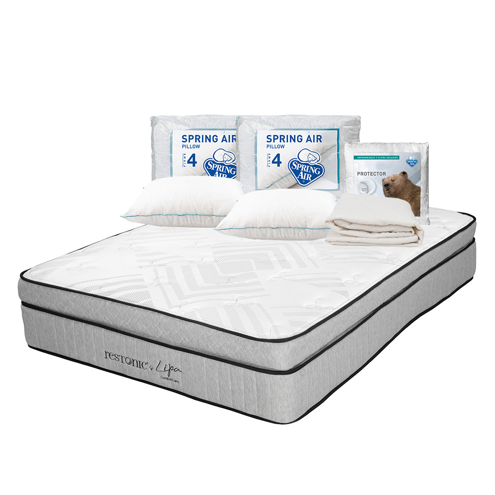 Foto 1 | Colchón Restonic Lipa Gris King Size + 2 Almohadas Osos + Protector Ultra