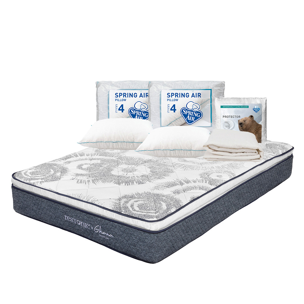 Colchón Restonic Ghana Azul Individual + Almohadas Oso 2 + Protector Ultra