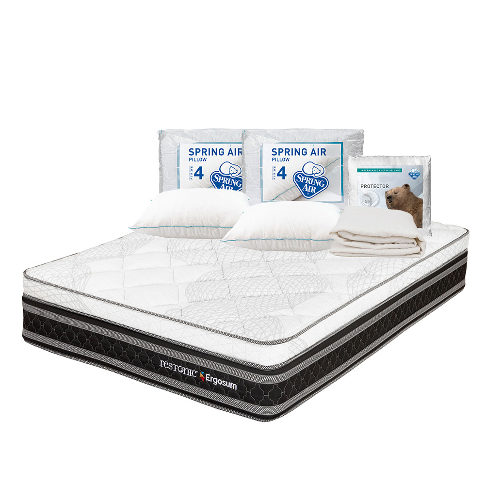 Colchón Restonic Ergosum Negro King Size + Protector Ultra + 2 Almohadas Osos