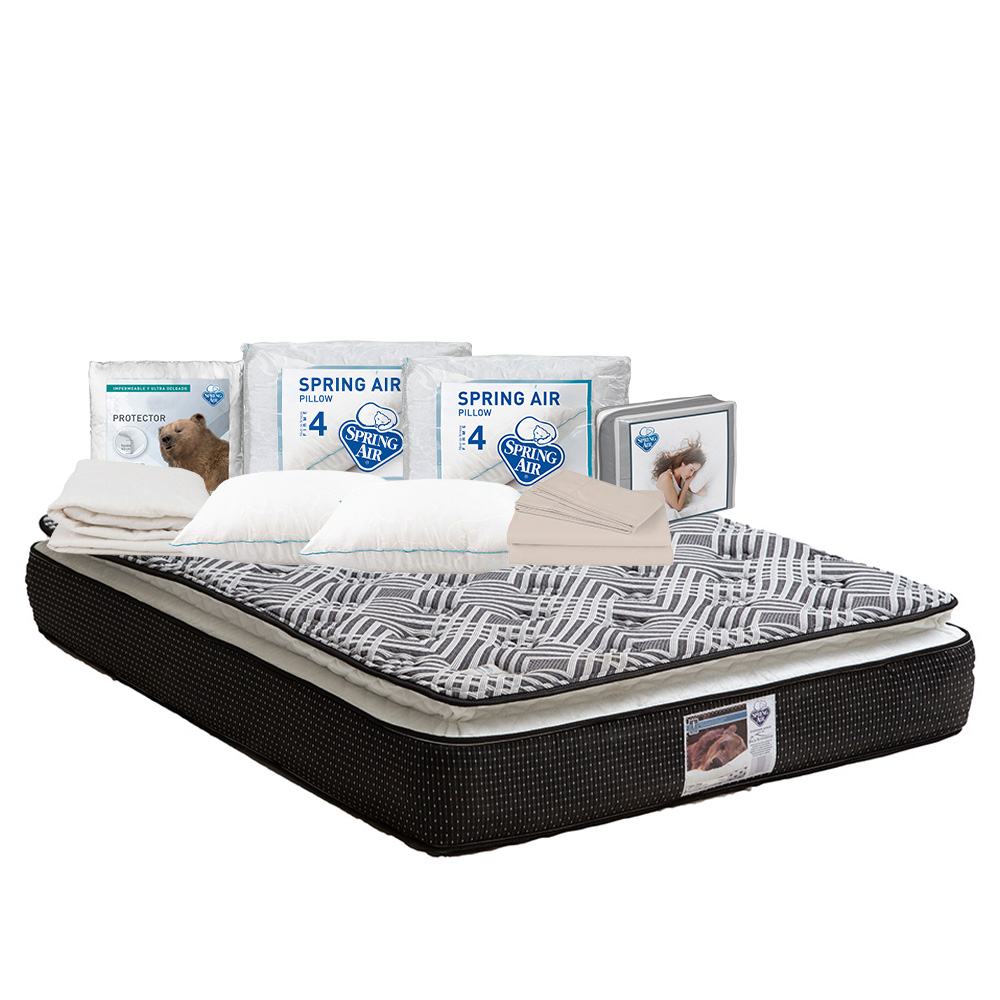Foto 1 | Colchón Spring Air Omega Negro Matrimonial + 2 Almohadas Osos + Protector Ultra + Sábanas Basic