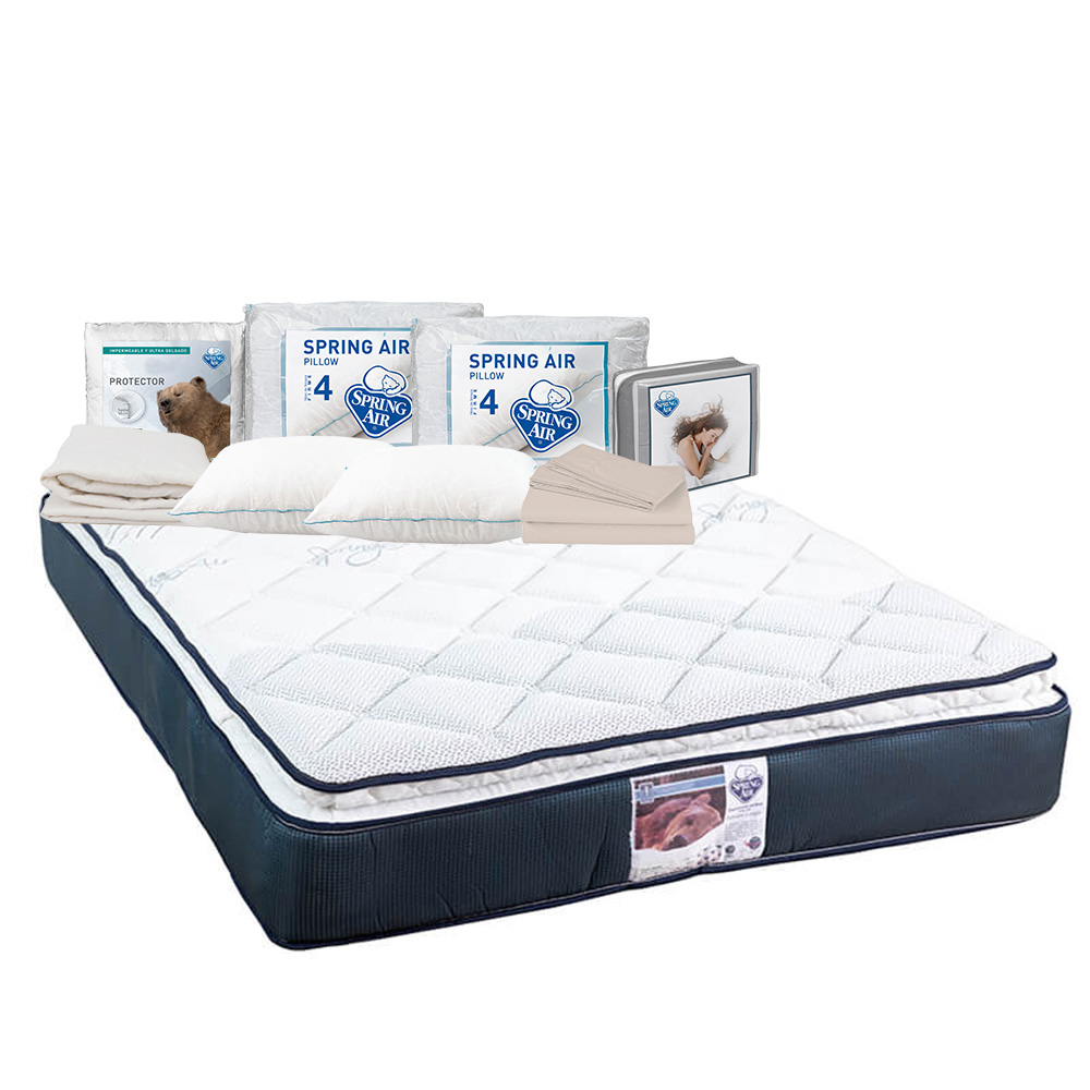 Colchón Mónaco + Almohada Osos 2 + Protector  Ultra+ Sábanas Basic Queen Size