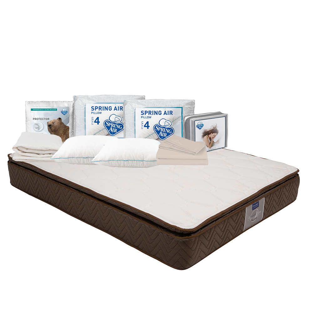 Colchón Restonic Nautilus Café King Size + 2 Almohadas Osos + Protector Ultra + Sábanas Basic