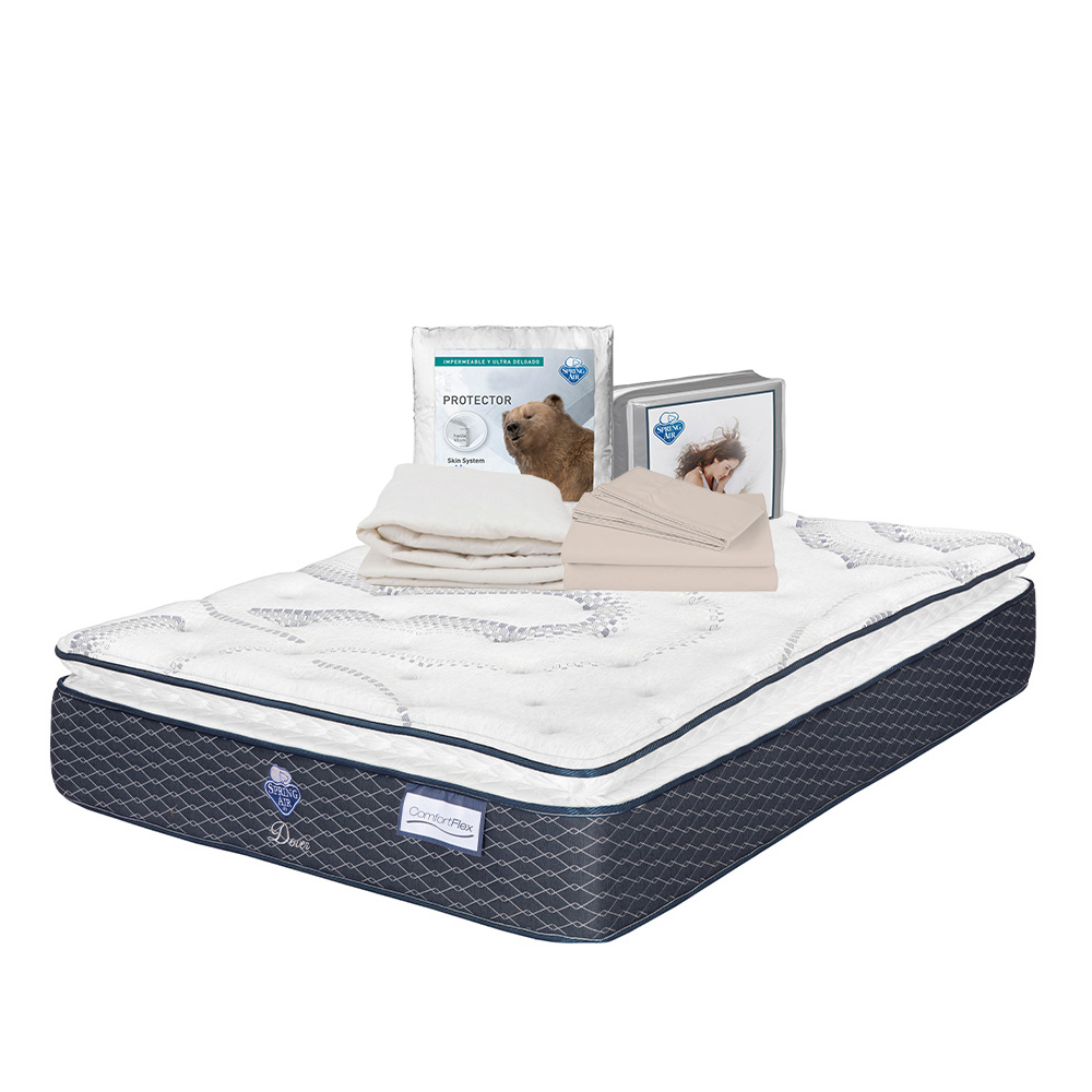 Colchón Spring Air Dover Azul King Size + Protector Ultra + Sábanas Basic