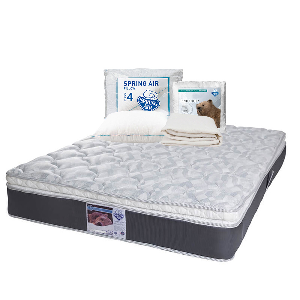 Colchón Spring Air Marte Gris Matrimonial + Almohada Oso + Protector Ultra