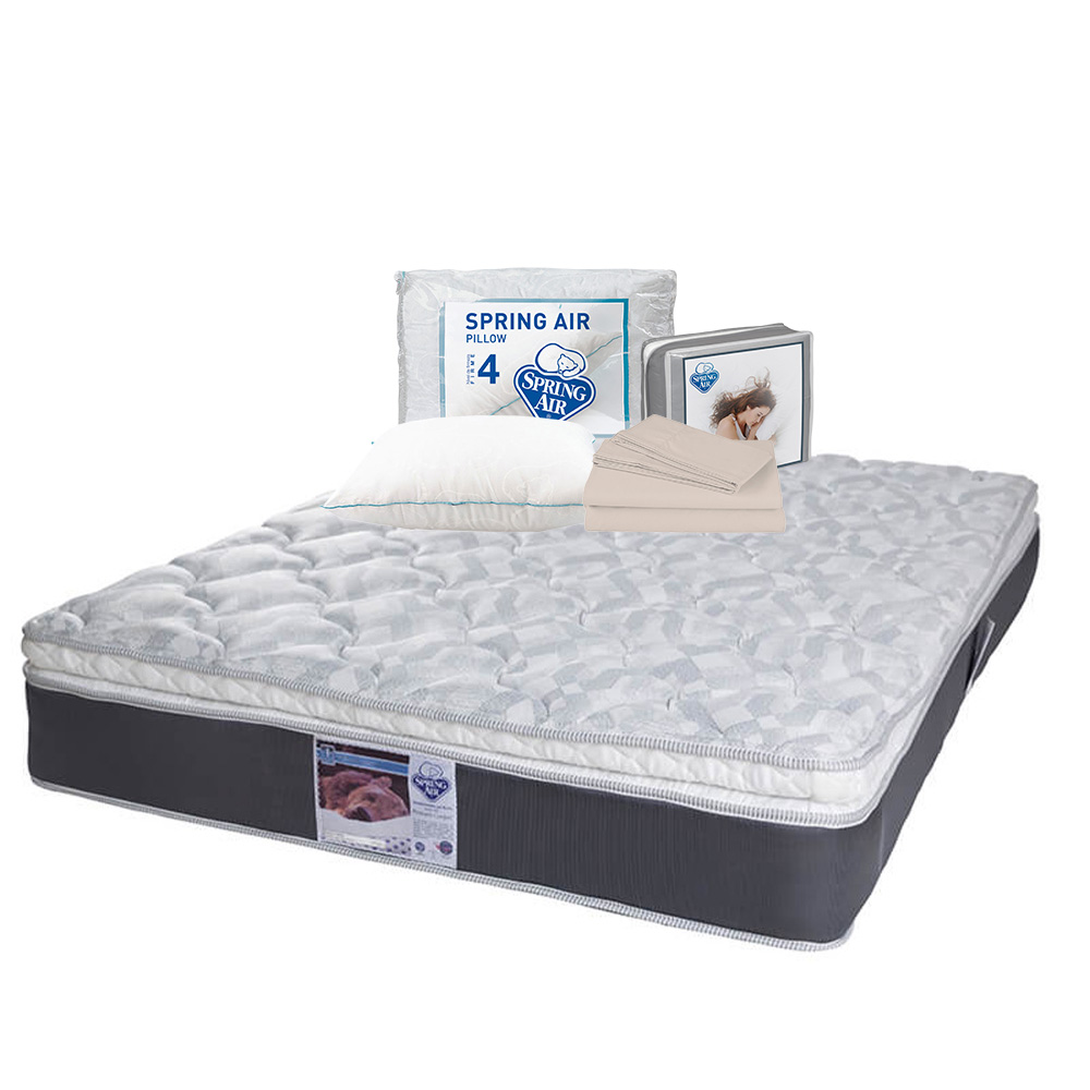 Colchón Spring Air Marte Gris Individual + Almohada Oso + Sabanas Basic