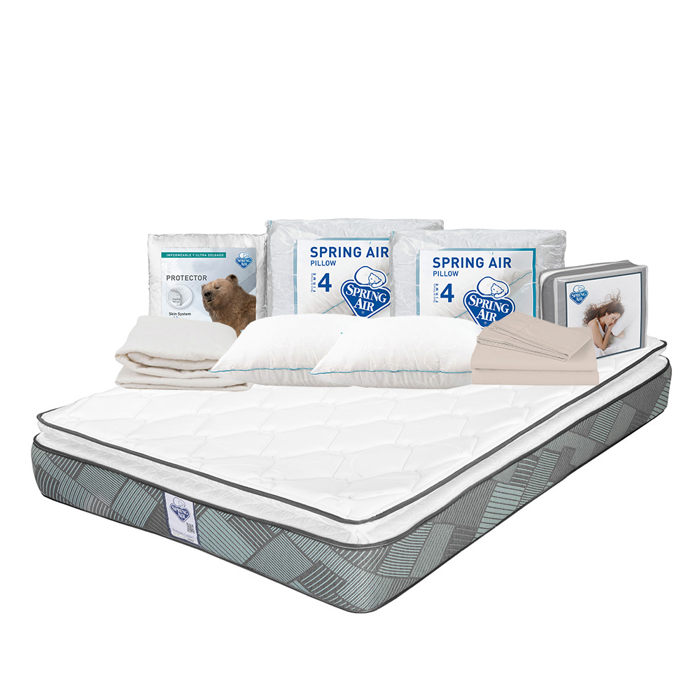 Foto 1 | Colchón Spring Air Baggio Azul Matrimonial + 2 Almohadas Osos + Protector Ultra + Sábanas Basic