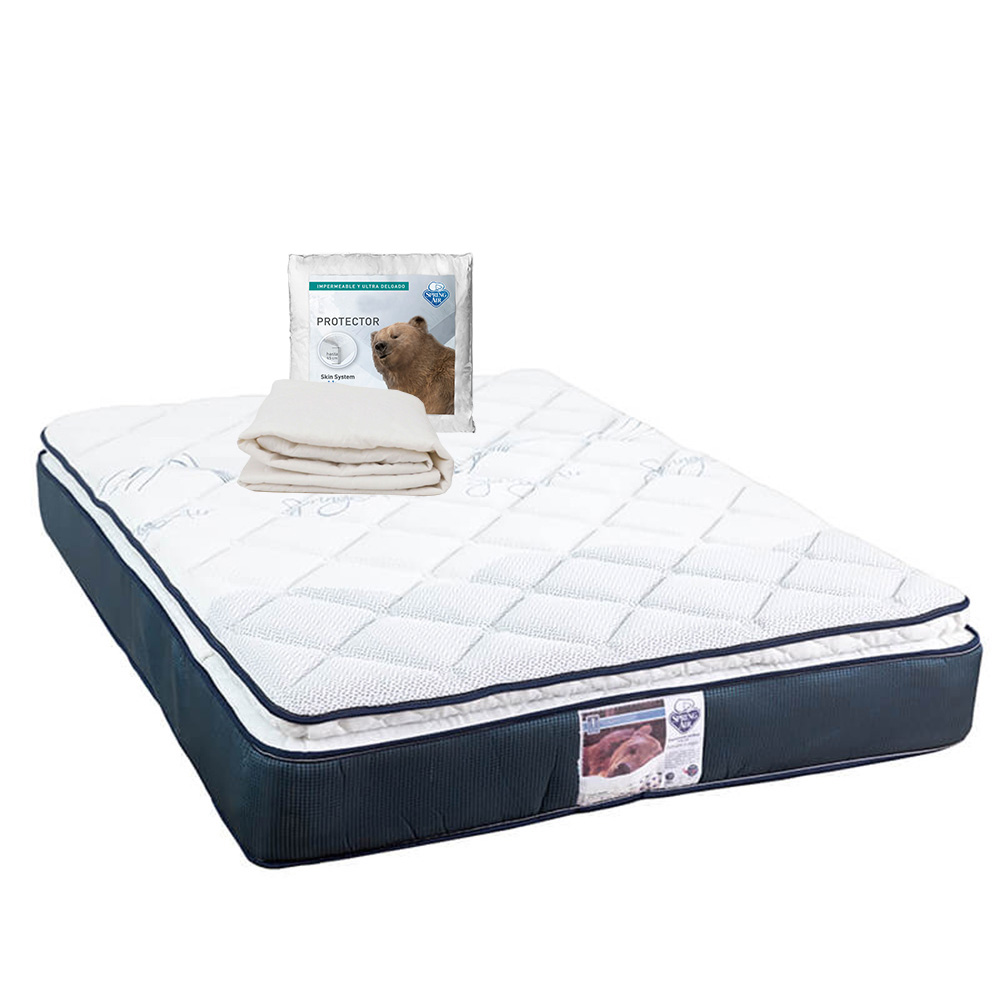 Colchón Spring Air Mónaco Azul Matrimonial + Protector Ultra