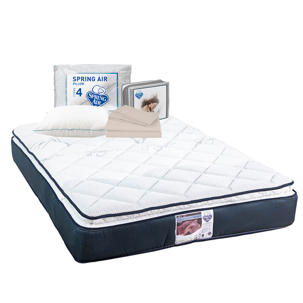 Foto 1 | Colchón Spring Air Mónaco Azul Matrimonial + Sábanas Basic + Almohada Osos