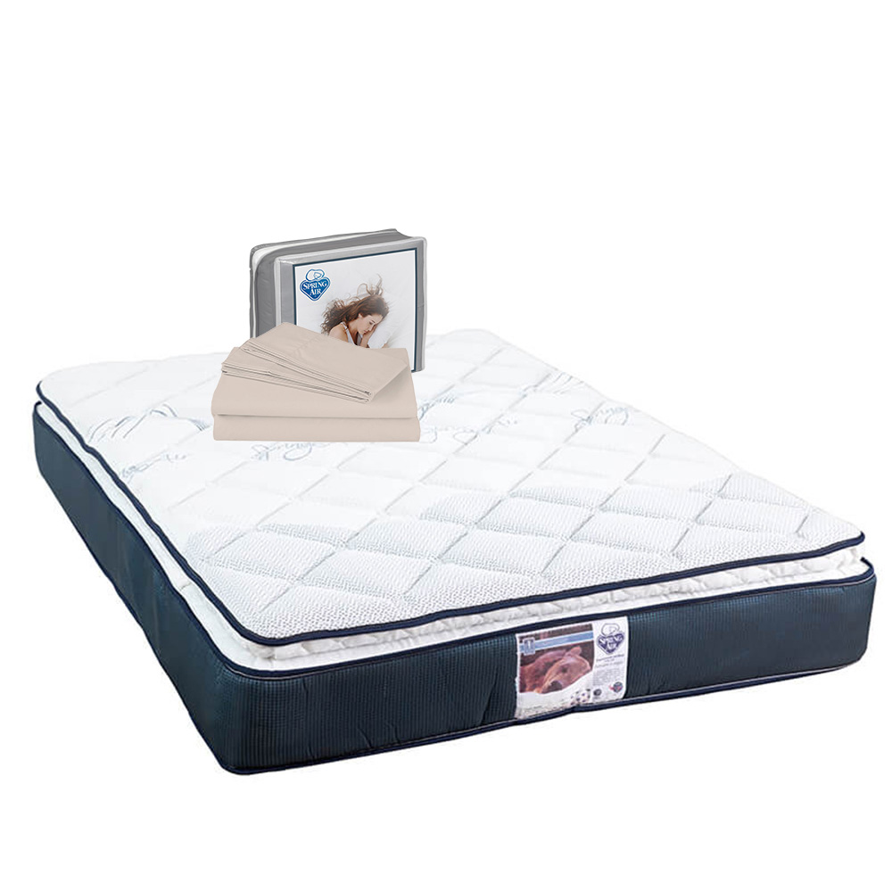 Colchón Spring Air Mónaco Azul Queen Size + Sábanas Basic