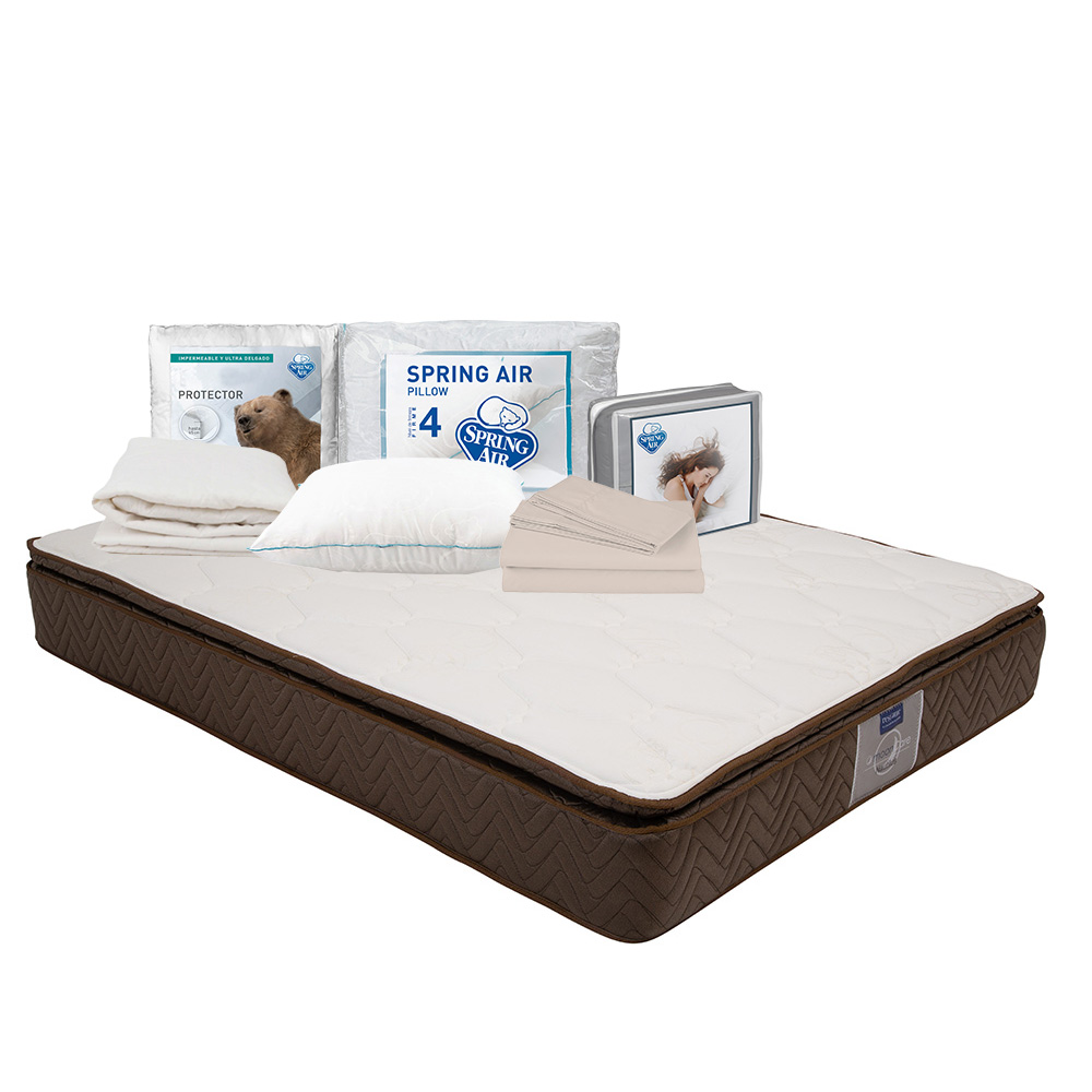 Colchón Restonic Nautilus Café Queen Size + Protector Ultra + Sabanas Basic + Almohada Oso