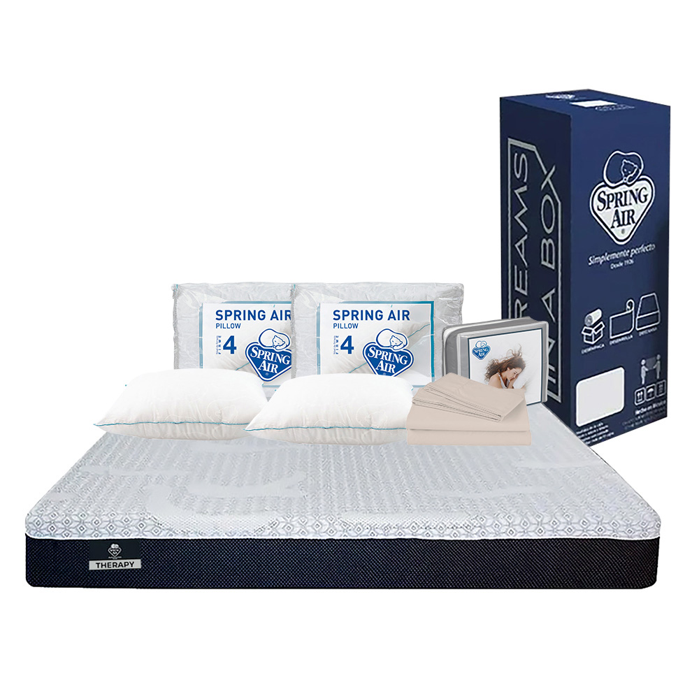 Colchón Spring Air Therapy Azul King Size + 2 Almohadas Osos + Sábanas Basic