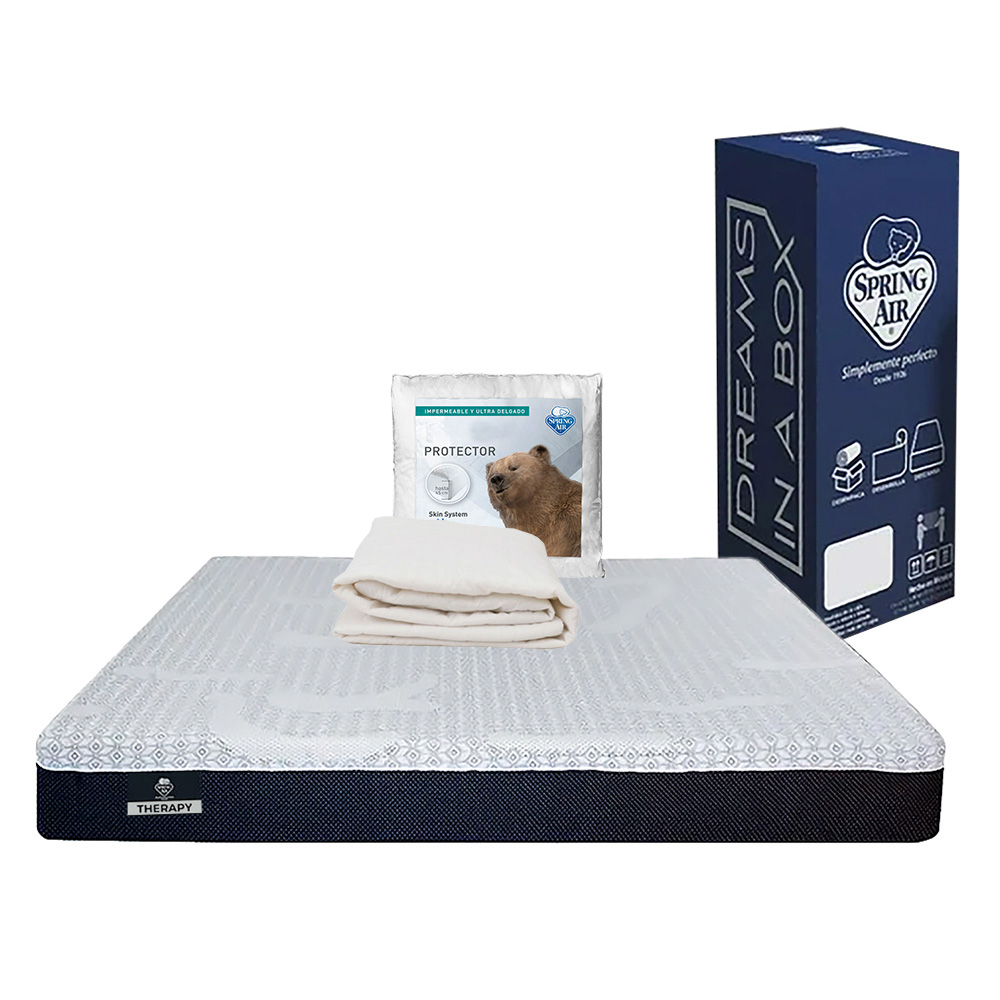 Colchón Spring Air Therapy Azul Queen Size + Protector Ultra