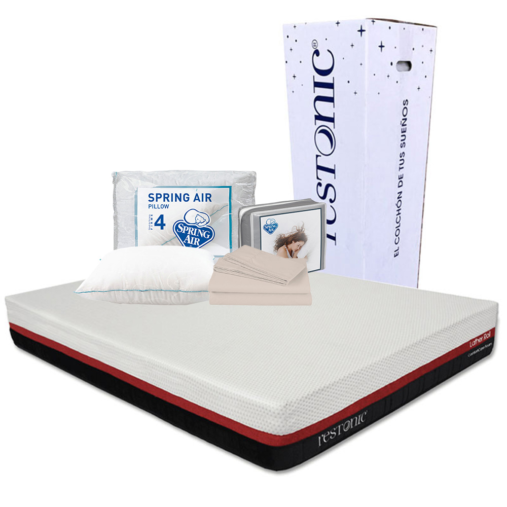Colchón Restonic Roll Rojo Individual + Almohada Osos + Sábanas Basic