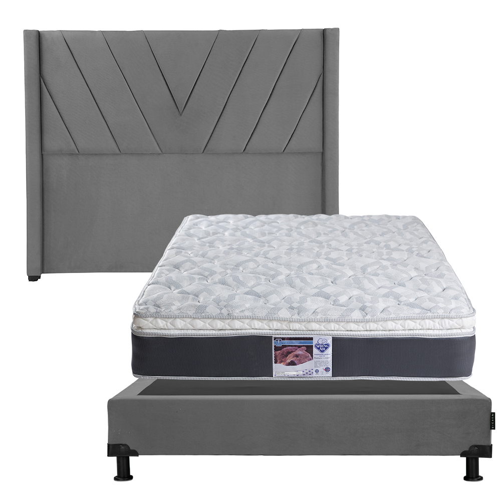 Foto 1 | Cabecera Dicasa Aurora Color Gris Matrimonial + Base Cama Dicasa Color Gris + Colchón Spring Air Marte Matrimonial