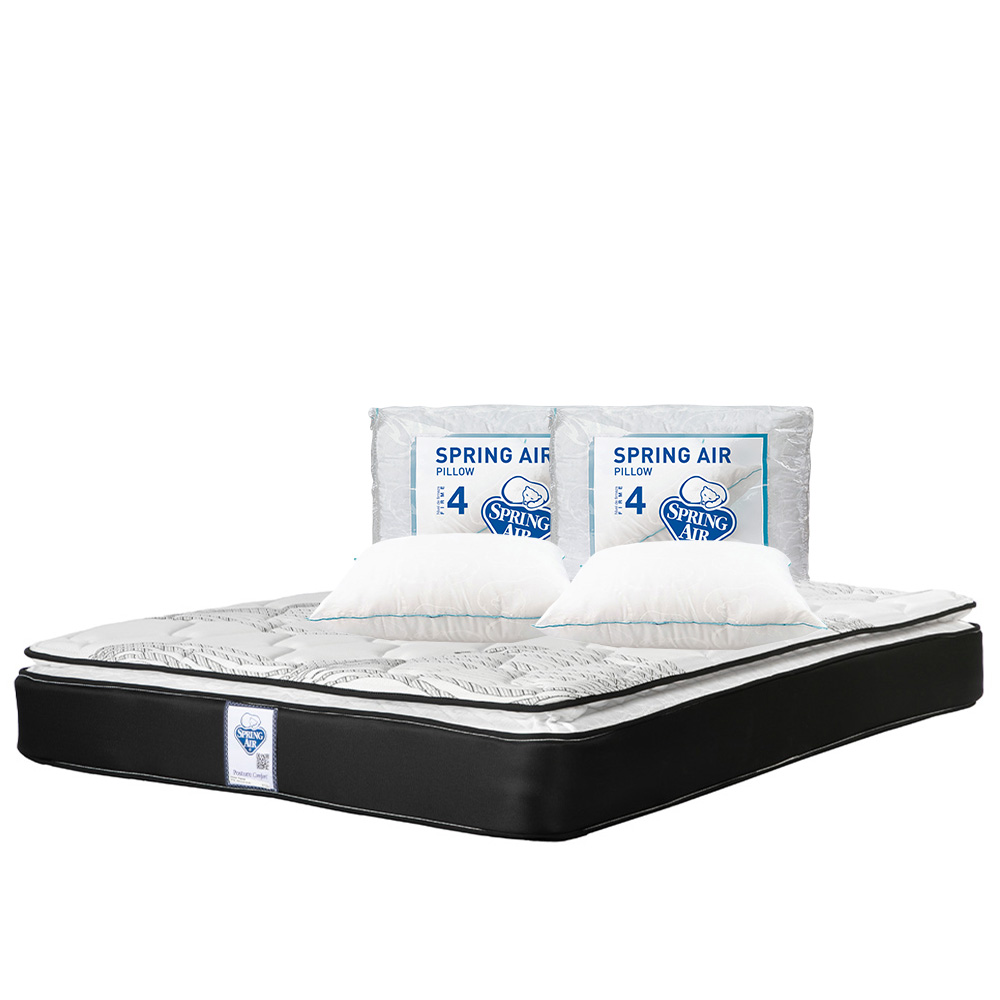 Colchón Spring Air Premier Color Negro Matrimonial + 2 Almohadas Osos