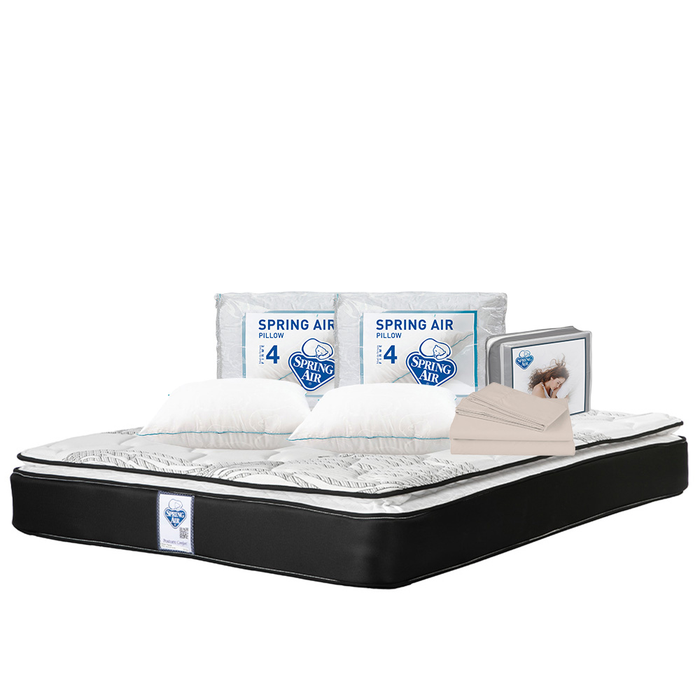 Colchón Spring Air Premier Color Negro Queen Size + 2 Almohadas Osos + Sábanas Basic