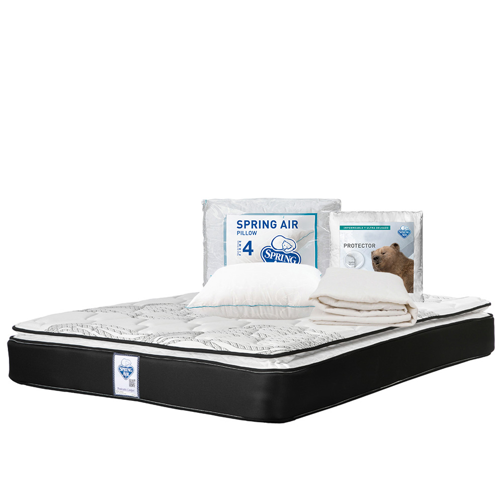 Foto 1 | Colchón Spring Air Premier Color Negro Matrimonial + Almohada Osos + Protector Ultra