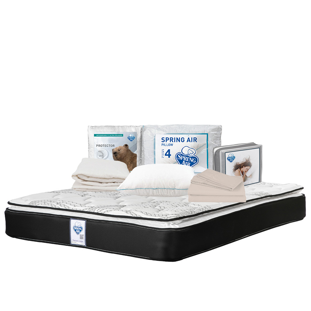 Foto 1 | Colchón Spring Air Premier Color Negro Matrimonial + Almohada Osos + Protector Ultra + Sábanas Basic