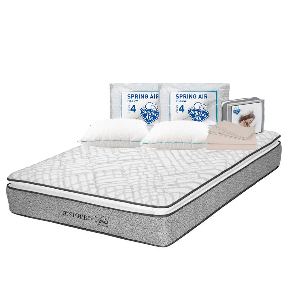 Colchón Restonic Vail Color Gris Matrimonial + 2 Almohadas Osos + Sábanas Basic