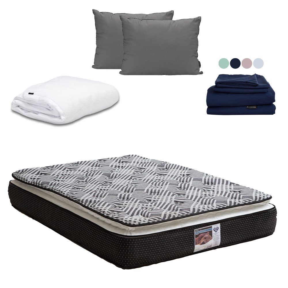 Colchón Spring Air Omega Color Negro King Size + Almohada 2pack  + Protector Cloud  + Sabanas Softy