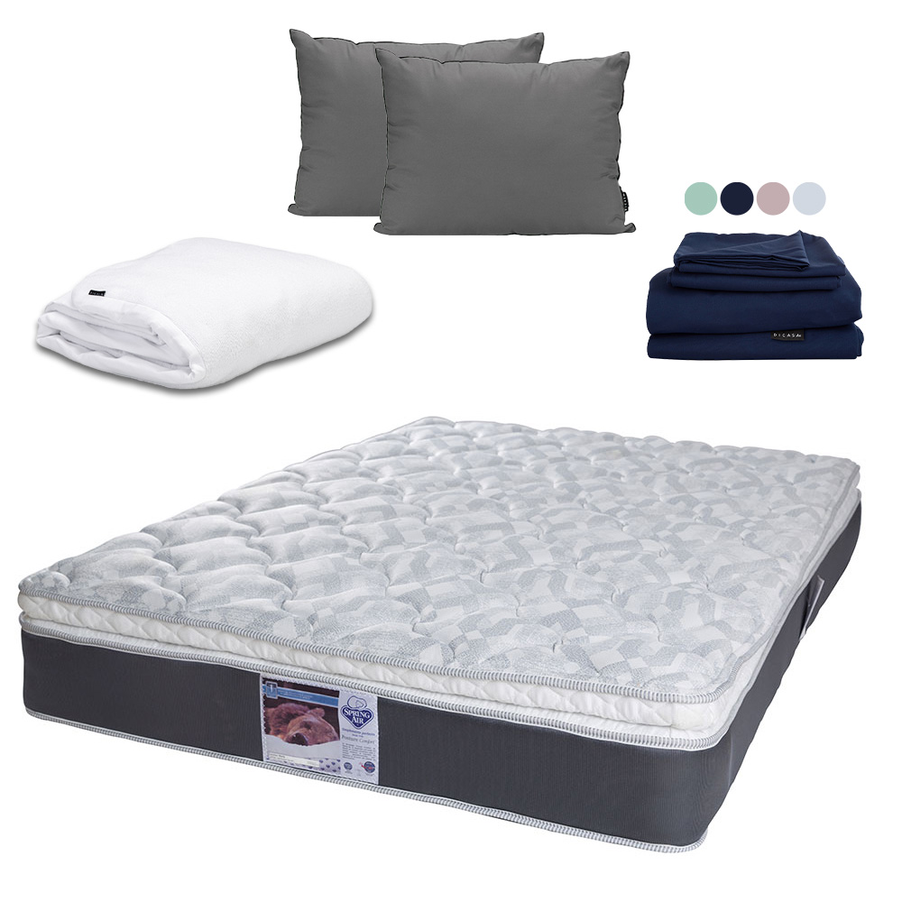 Foto 2 pulgar | Colchón Spring Air Marte Color Gris Queen Size + Almohada 2pack  + Protector Cloud  + Sabanas Softy